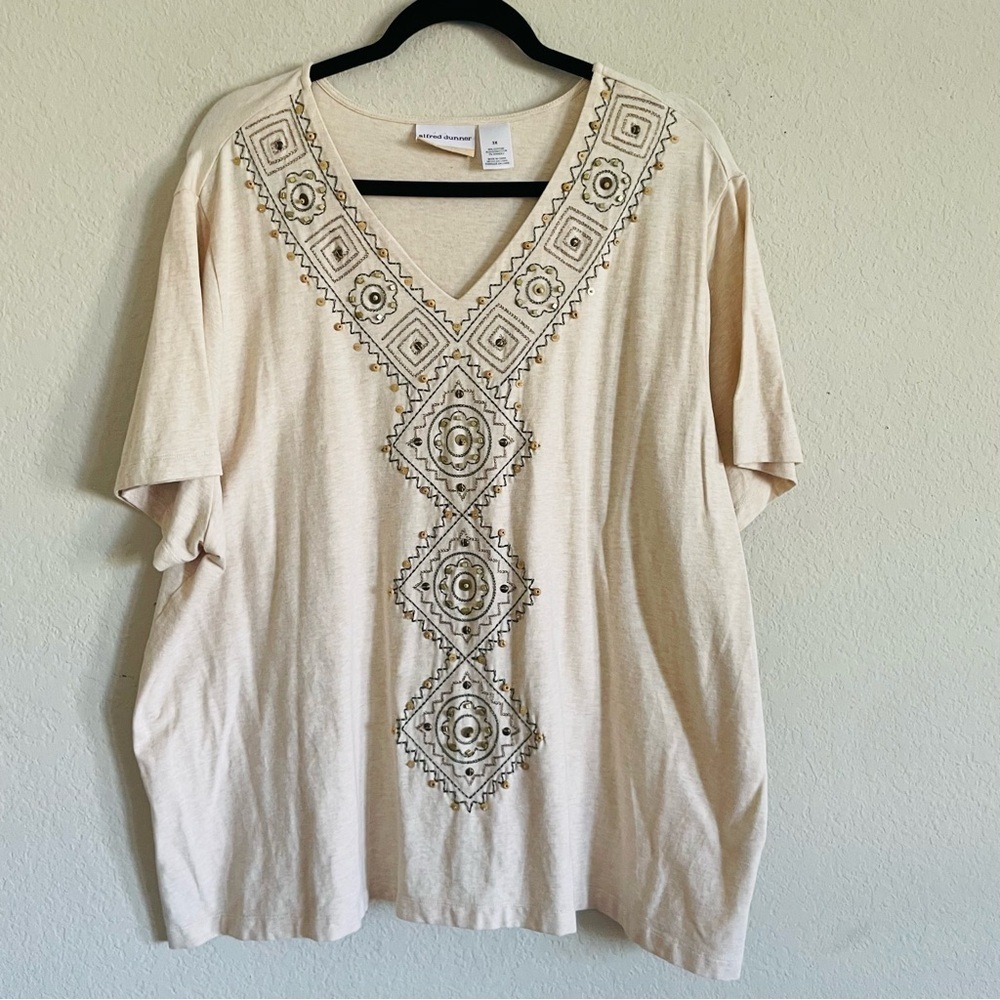 Alfred Dunner woman Embroidered Cream Top 3X cotton peasant everyday comfort